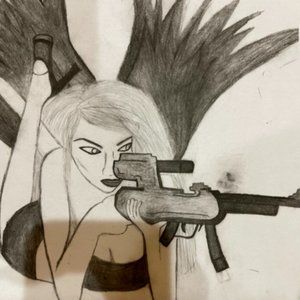 Sketch of Sexy Woman With Machine Gun - Buyers Choice of Frame and Finish